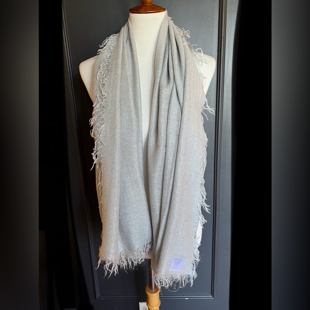 New Auth Chan Luu Metallic Lurex Cashmere and Silk Scarf Color: Dawn Blue